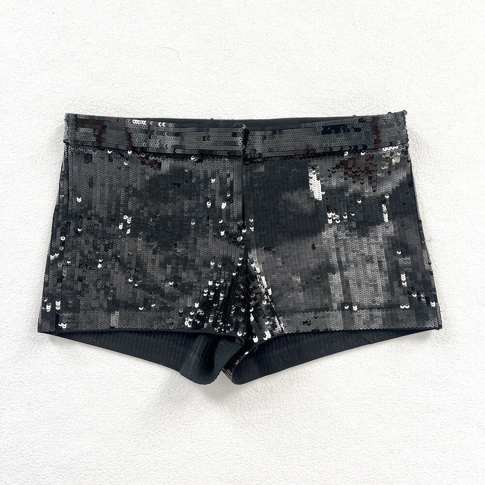 Express Black Sequin Party Sparkle Club 2" Stretch Mid Rise Flat Front Shorts 2
